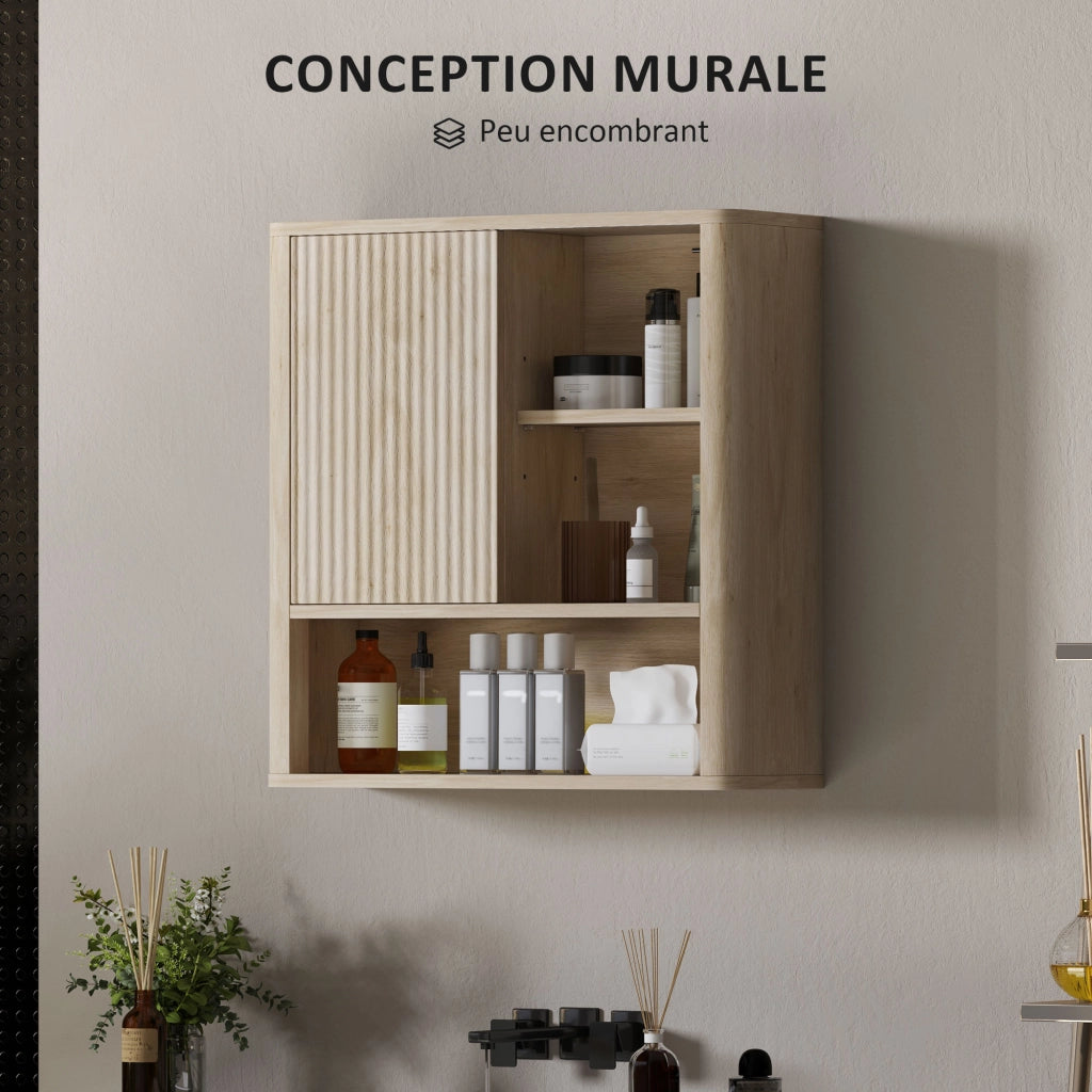 Armadietto da bagno con ripiani regolabili e porta scorrevole ¨C Minimal ¨C legno naturale