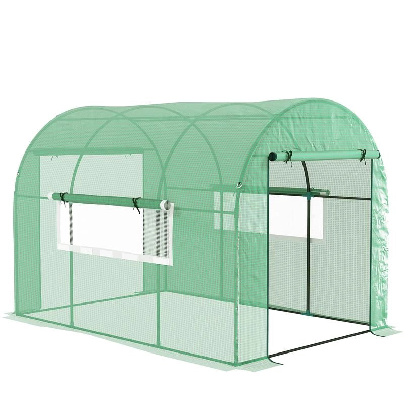 SERRA A TUNNEL PER ORTO 3X2X2 M IN ACCIAIO E PE ANTI UV CON PORTE AVVOLGIBILI E FINESTRE, VERDE