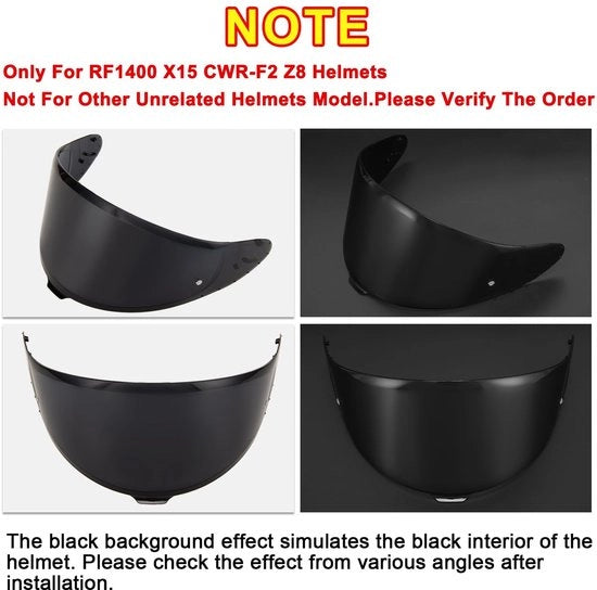 Vista protettiva UV per casco - Adatto per Shoei NXR2/Z8/RF-1400/X-SPR Pro - Visiera sostitutiva - Inclusi clip di fissaggio - Disponibile in diverse colori - Protezione UV per visiera motociclistica