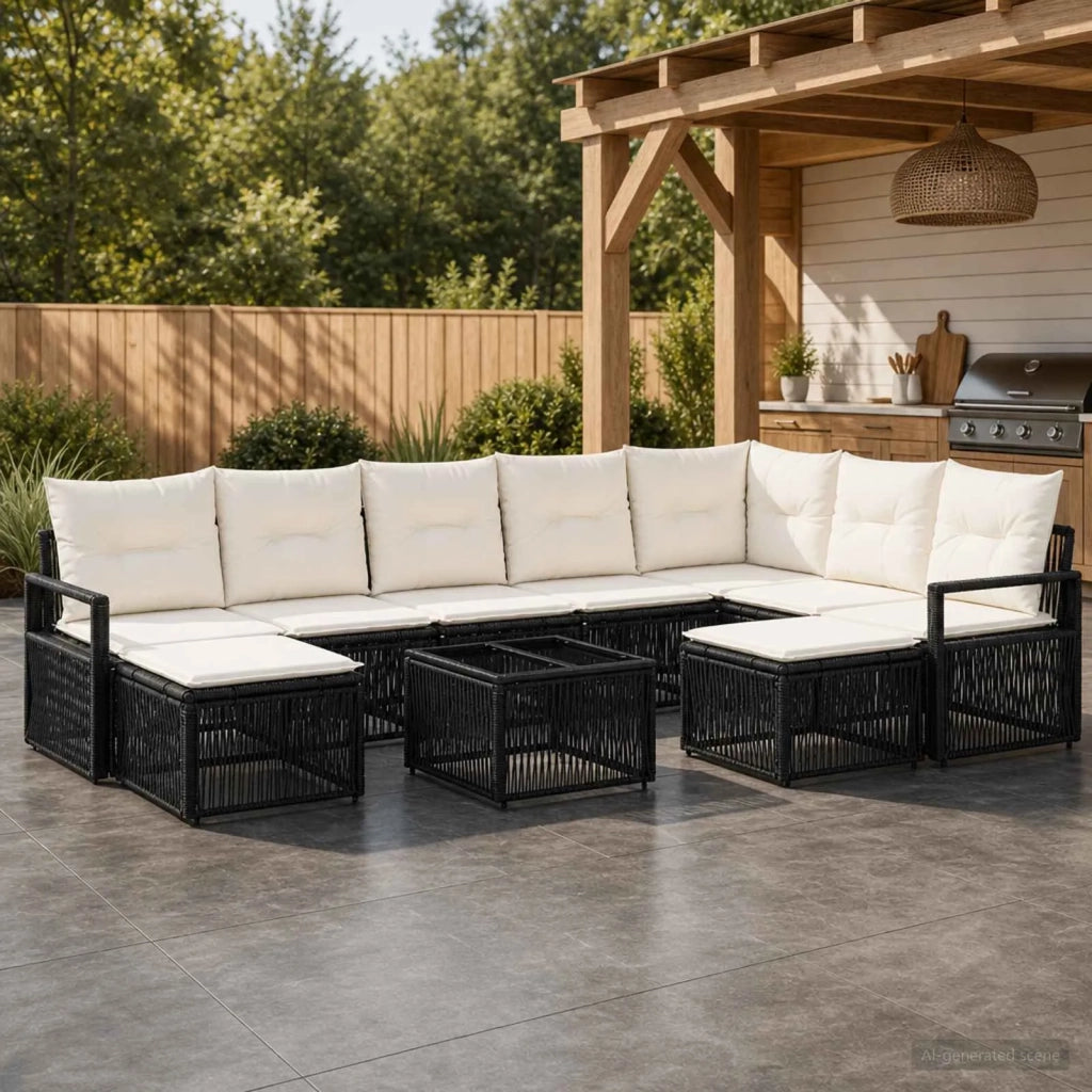 Set Divano da Giardino 10 pz Nero polyrattan 3435901