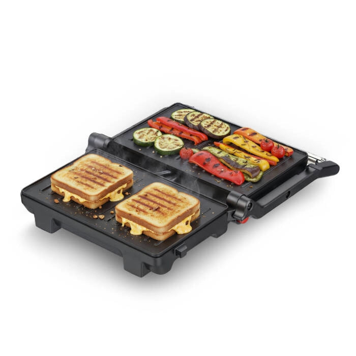 Piastra elettrica per toast e grill, 1000W con piastre antiaderenti 23x14,5 cm e apertura 180°, per panini e carne - Sogo