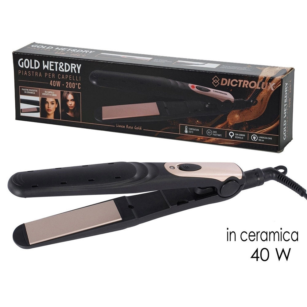 Trade Shop - Piastra Per Capelli Asciutti O Umidi 40 Watt 200°c Rivestimento In Ceramica Con Occhiello -