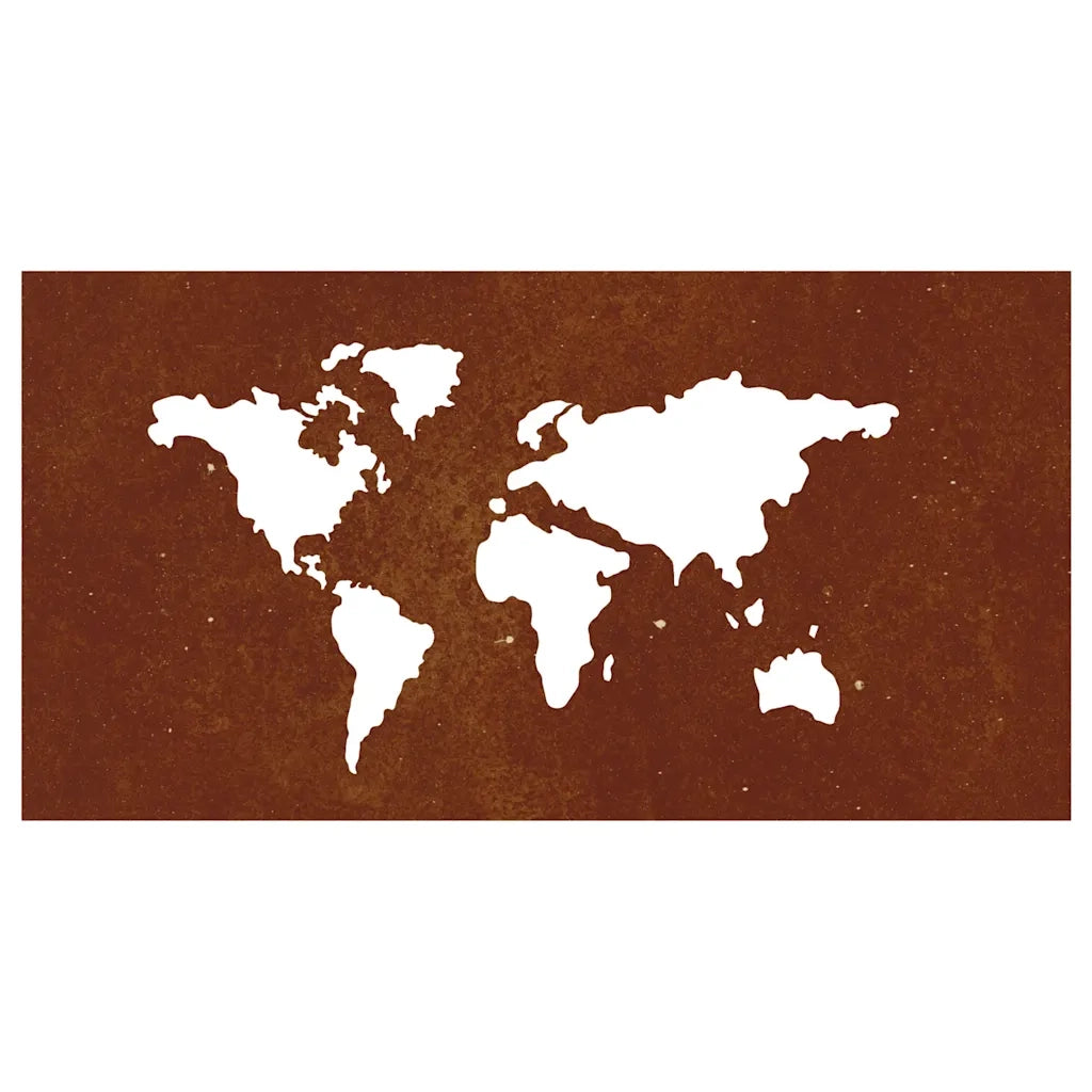 Decorazione Muro Giardino 105x55 cm Mappa Mondo Acciaio Corten 824498