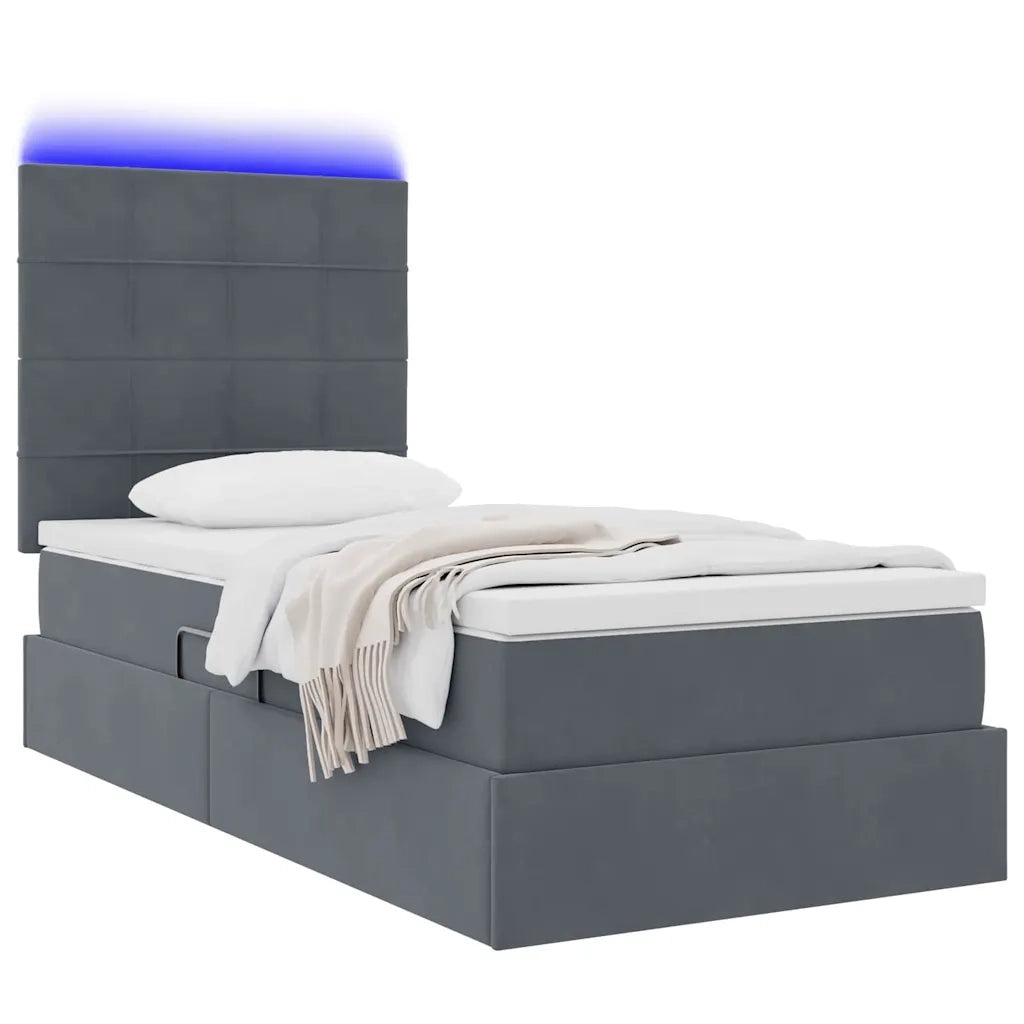 Letto con contenitore LED e materasso Grigio Scuro 90 x 200 cm