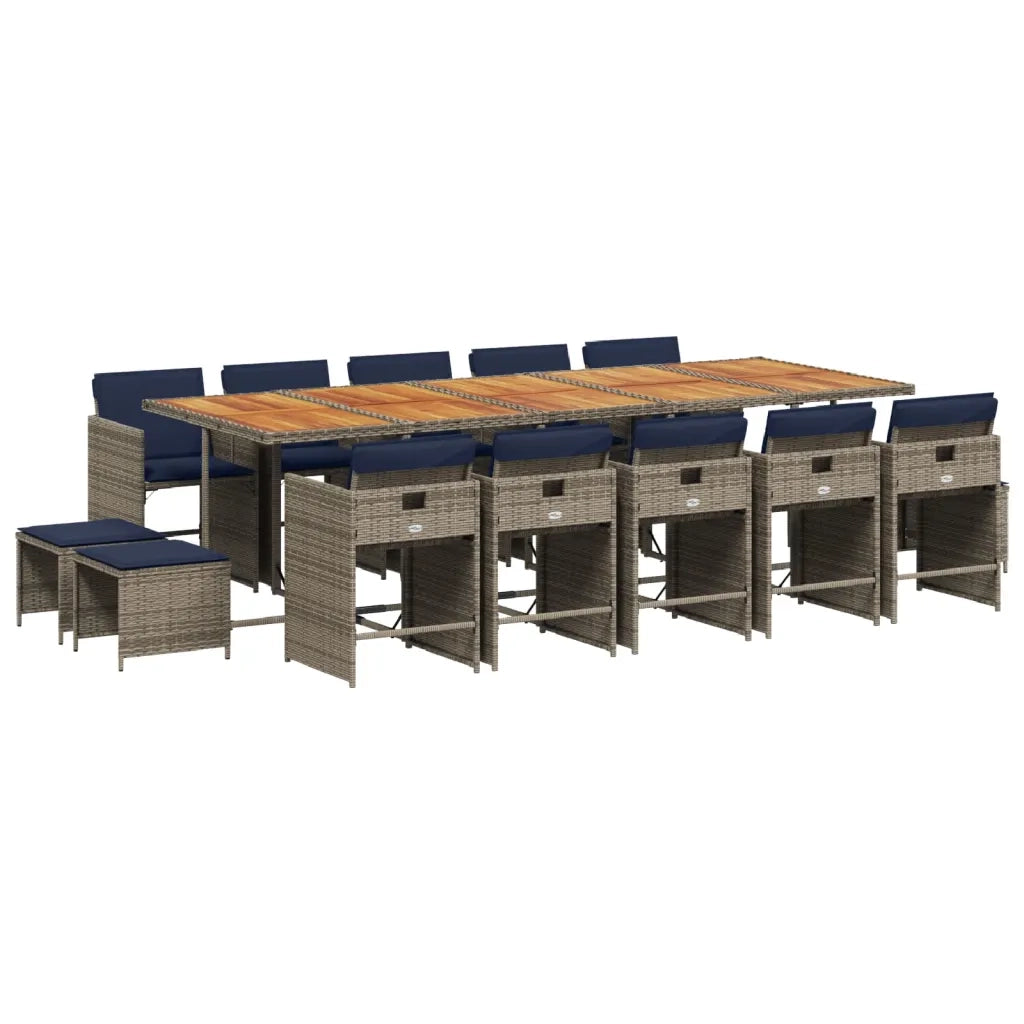 Set da pranzo da giardino da 15 pz con Cuscini in Polyrattan Grigio 3277948