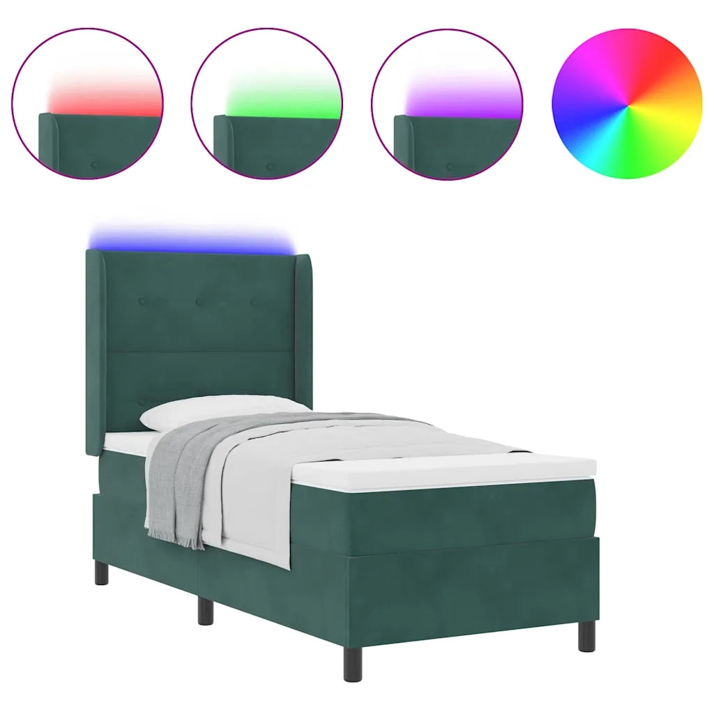 vidaXL Letto con Box Springs LED e Materasso Verde 100 x 200 cm