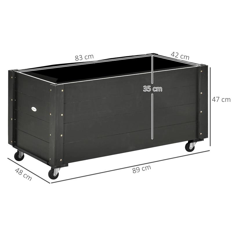 FIORIERA DA GIARDINO CON FORO DI DRENAGGIO E ROTELLE, IN LEGNO DI ABETE, 89X48X47 CM, NERA