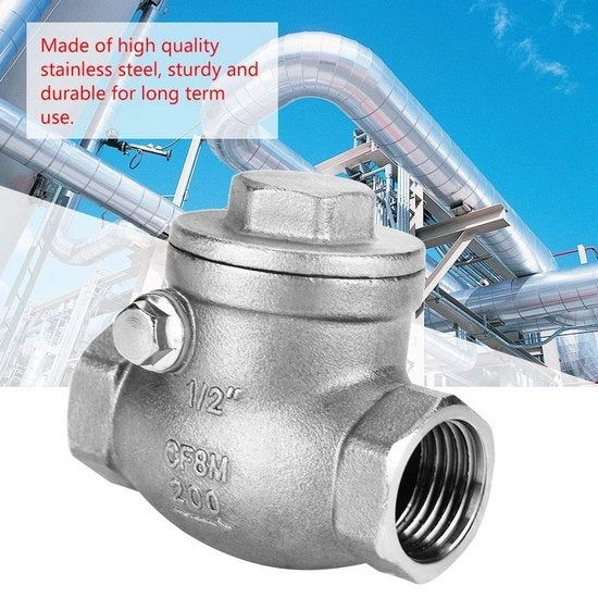 Terugslagklep in acciaio inossidabile - DN15 1/2" - Unidirezionale - Per acqua/olio/steam - Dimensioni 6x5 cm - Peso 188 g - Valvola di ritorno