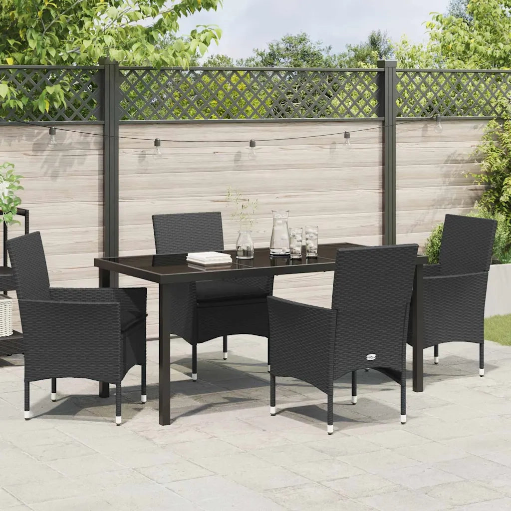 Set da Pranzo per Giardino con cuscino 5 pcs Nero polyrattan