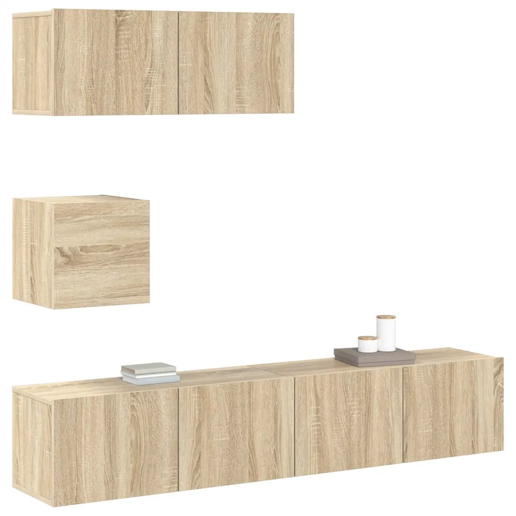 Set di Mobili Porta TV 4 pz Rovere Sonoma in Legno Multistrato 3114648