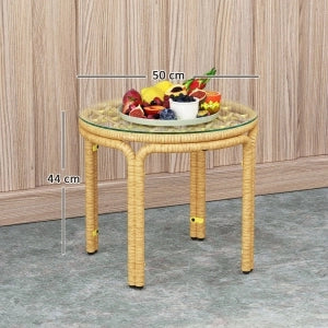Tavolino da Caff¨¨ Rotondo in Polyrattan e Vetro ¨C MINIMAL ¨C ?50 cm, Giallo