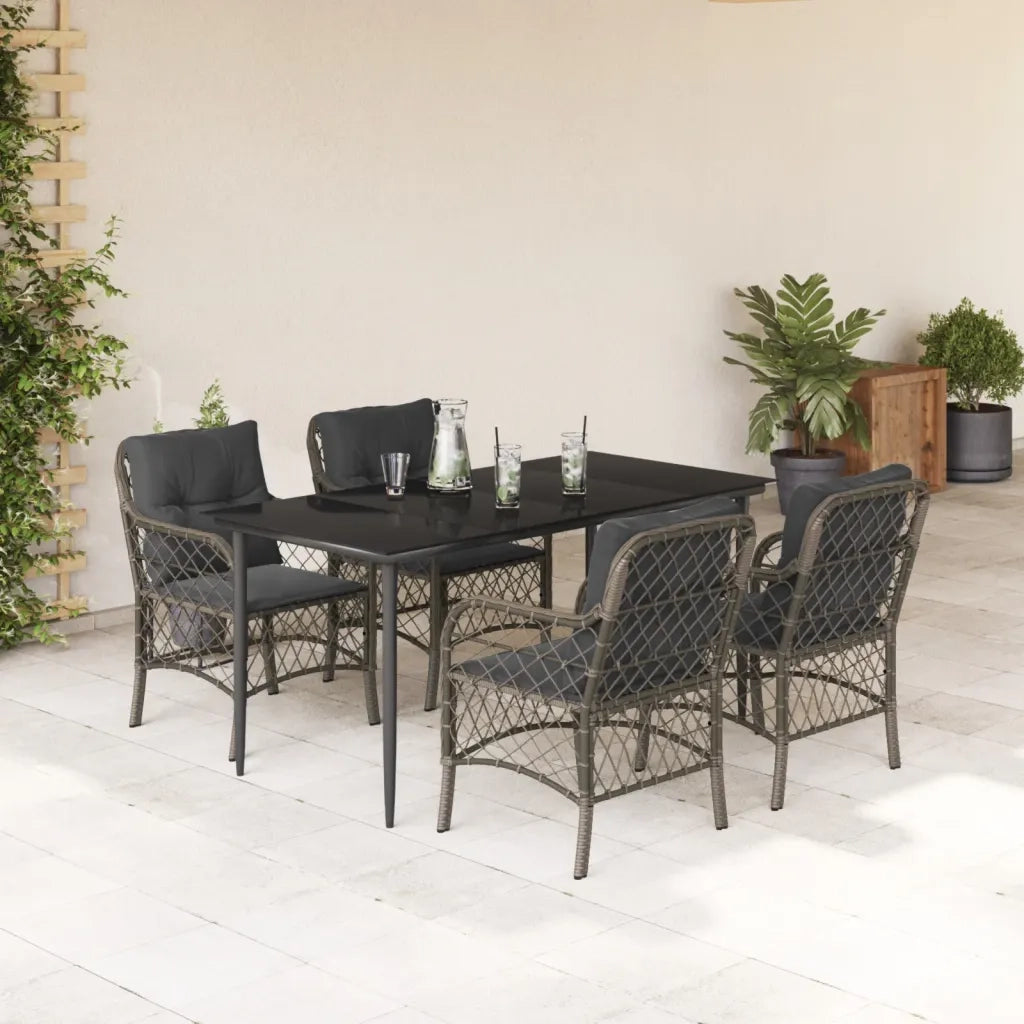 Set da Pranzo da Giardino 5 pz con Cuscini in Polyrattan Grigio 3212127