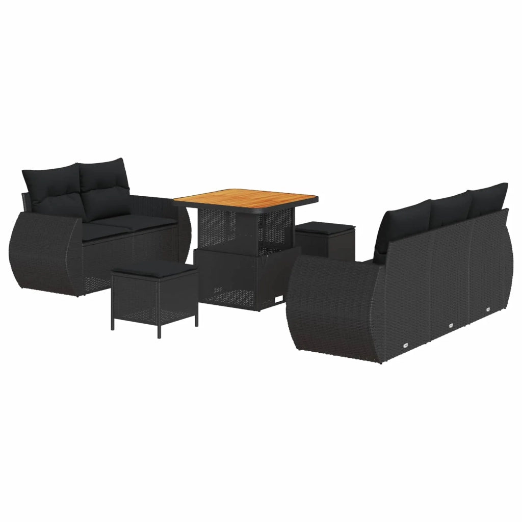 Set Divano da Giardino con cuscino 8 pcs Nero polyrattan 3363764