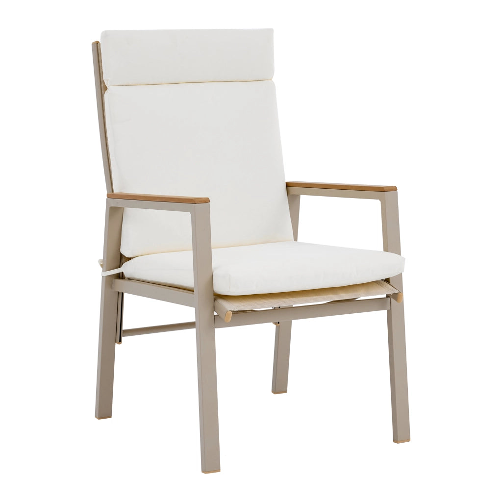SEDIA DA ESTERNO con braccioli in legno plastico, seduta in textilene, beige
