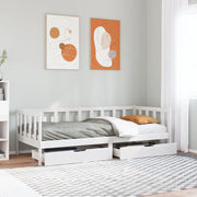 Dormeuse con Cassetti Bianca 80x200 cm Legno Massello di Pino