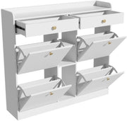 Cassettiere - Bianca - 4 Porte Scorrevoli - 2 Cassetti - 3 Spazi Aperti