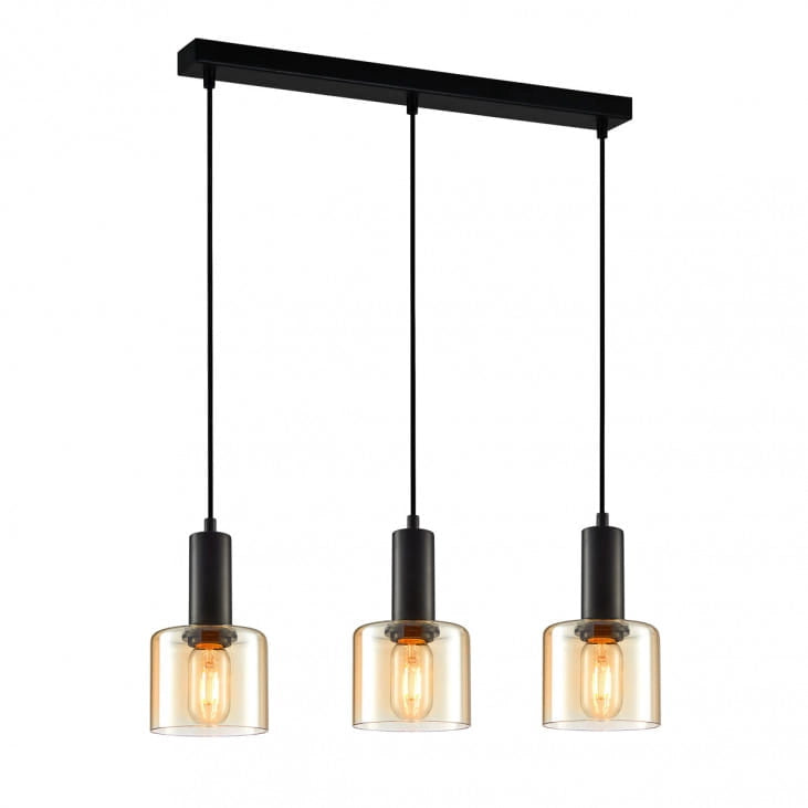 Italux Santia lampadario moderno nero ambra 3xE27 dimmerabile