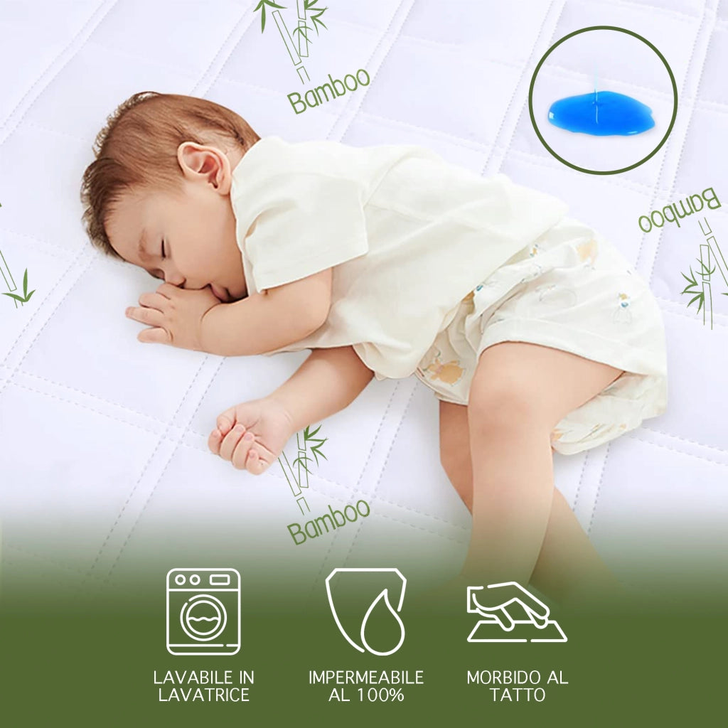 Coprimaterasso Neonati Impermeabile Trapuntato Lettino Culla 60x120 Cm  Antiacaro Micro Traspirante Silenzioso Barriera Liquidi Angoli Elasticizzati SalvaPipi  Bambino Bambù - 2 Pezzi