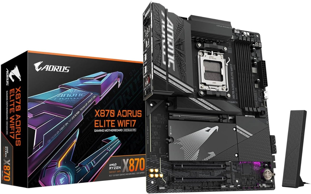 X870 AORUS ELITE WIFI7 Scheda Madre - Supporta CPU AMD Ryzen 9000, 16+2+2 fasi VRM, fino a 8000MHz DDR5 (OC), 3xPCIe 5.0 + 1xPCIe 4.0, Wi-Fi 7, LAN 2.5GbE, USB 4