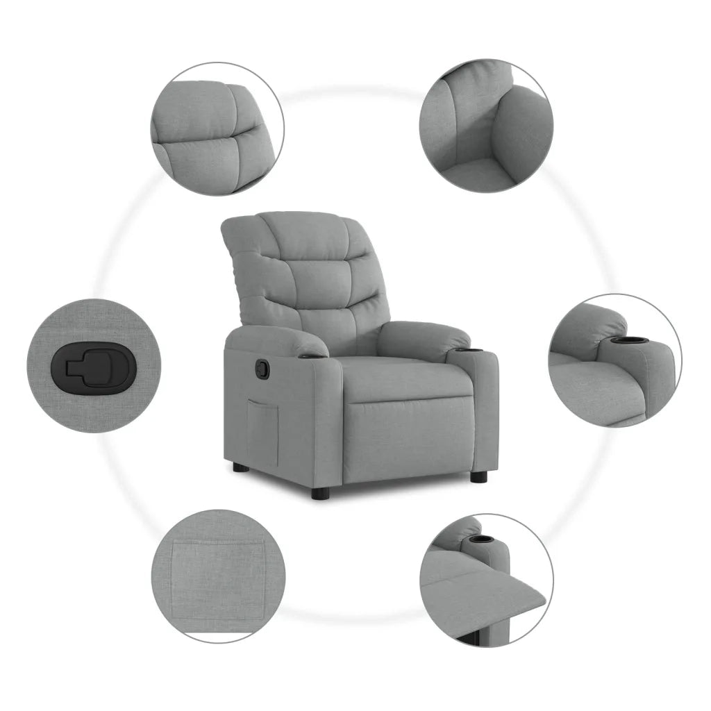 Divano Sedia-Poltrona Reclinabile in Tessuto Grigio Chiaro 888693