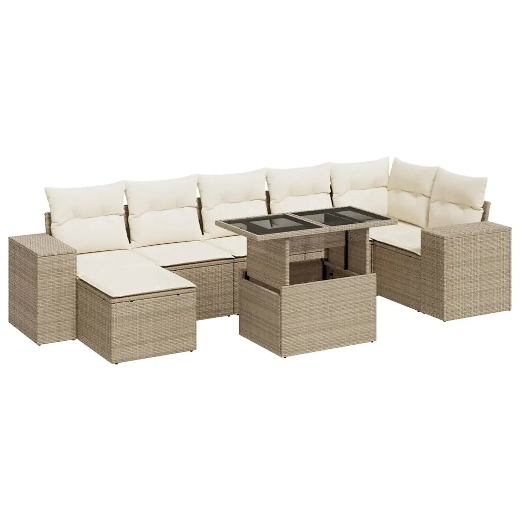 Set Divano da Giardino 8 pz con Cuscini Beige in Polyrattan 3326839