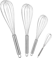 Set di accessori da cucina 4 pezzi - acciaio inossidabile, frullatore da cucina professionale, schiacciapatate, 21/26/29 cm - per mescolare, impastare, uova, sbattere - argento