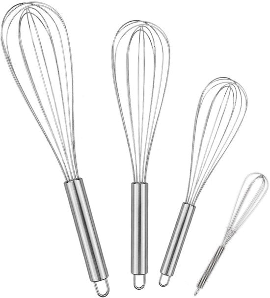 Set di accessori da cucina 4 pezzi - acciaio inossidabile, frullatore da cucina professionale, schiacciapatate, 21/26/29 cm - per mescolare, impastare, uova, sbattere - argento
