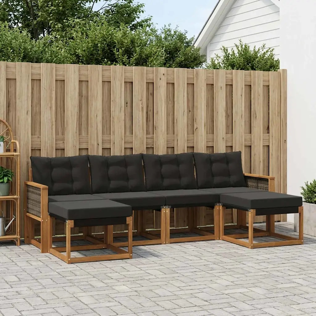 Set di divani da esterno con cuscino 6 pcs Naturale e Nero