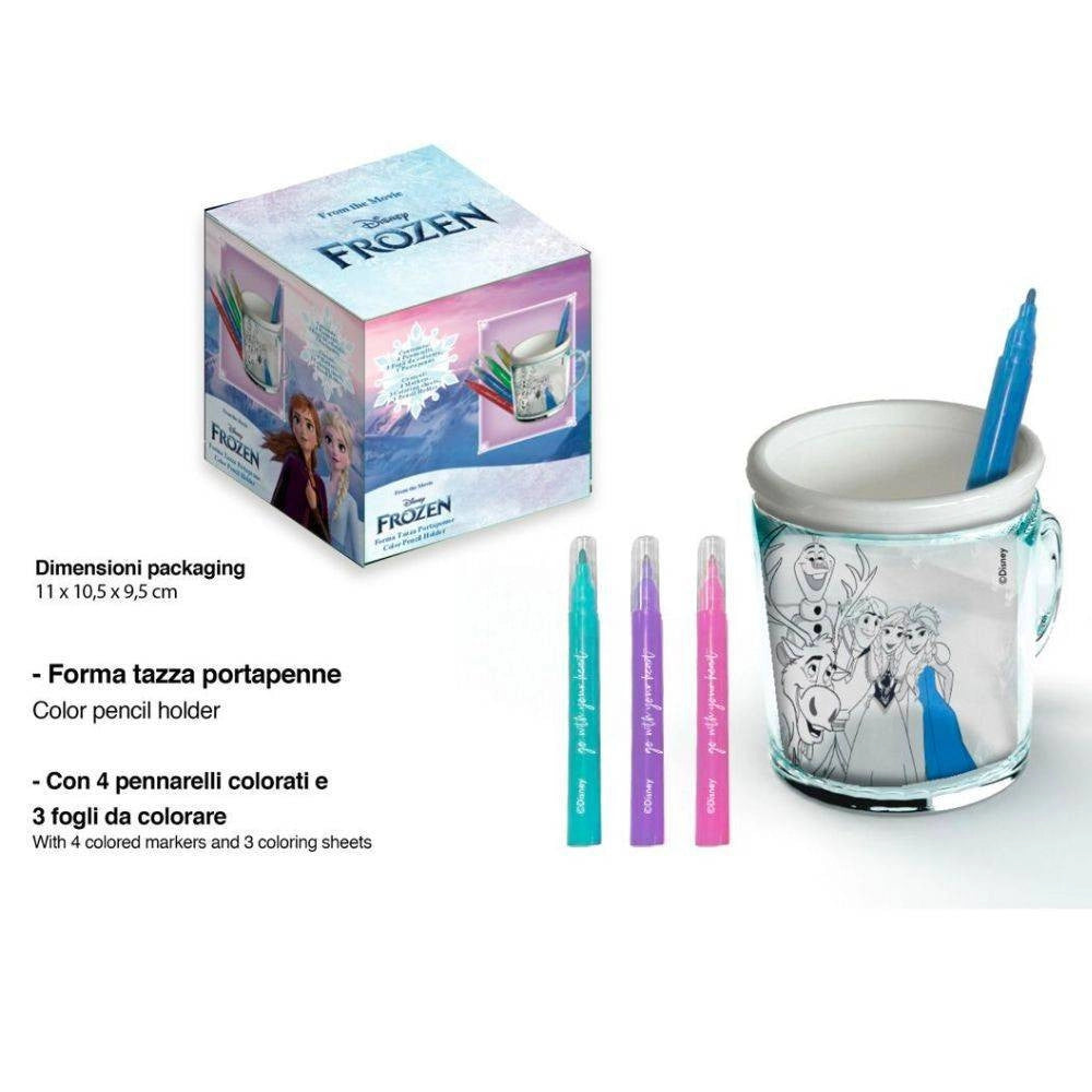 Trade Shop - Tazza Portapenne Da Colorare Disney Forzen Bicchiere Porta Pennarelli Colori -