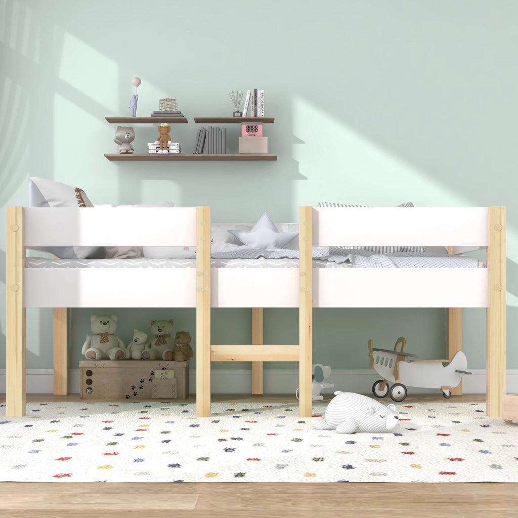 Letto semi-alto per bambini in pino massello bianco 90 x 200 cm