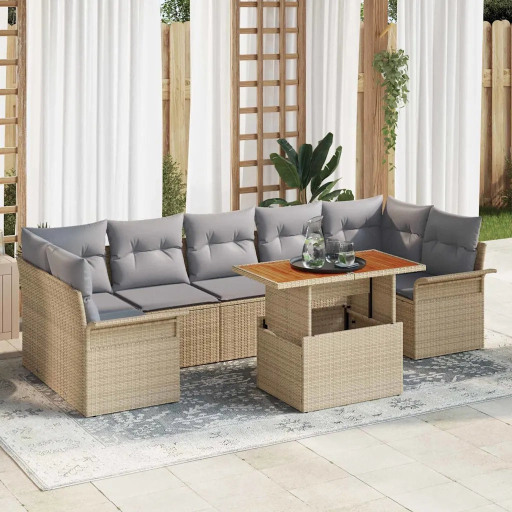 Set Divano da Giardino 8 pcs Beige Poly Rattan