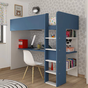 Letto a soppalco azzurro e bianco con scrivania 2276