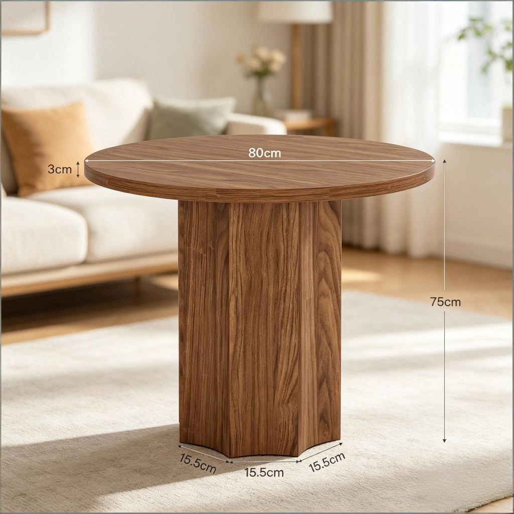Tavolo da pranzo rotondo per 2-4 persone con base stabile, per cucina e soggiorno, in MDF marrone, 80 × 80 × 75 cm