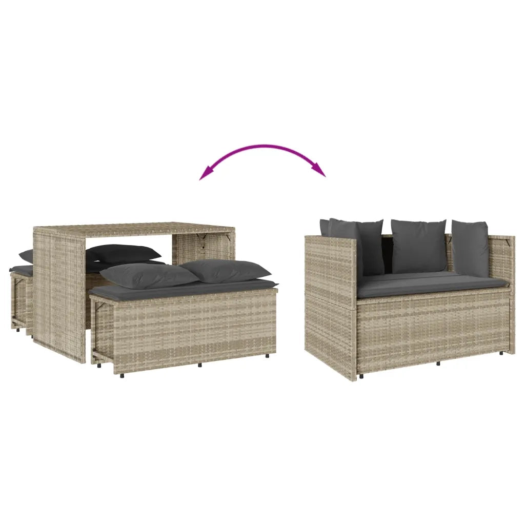 Set Pranzo da Giardino 3pz | Set Salotto da Giardino con Cuscini Grigio Chiaro Polyrattan