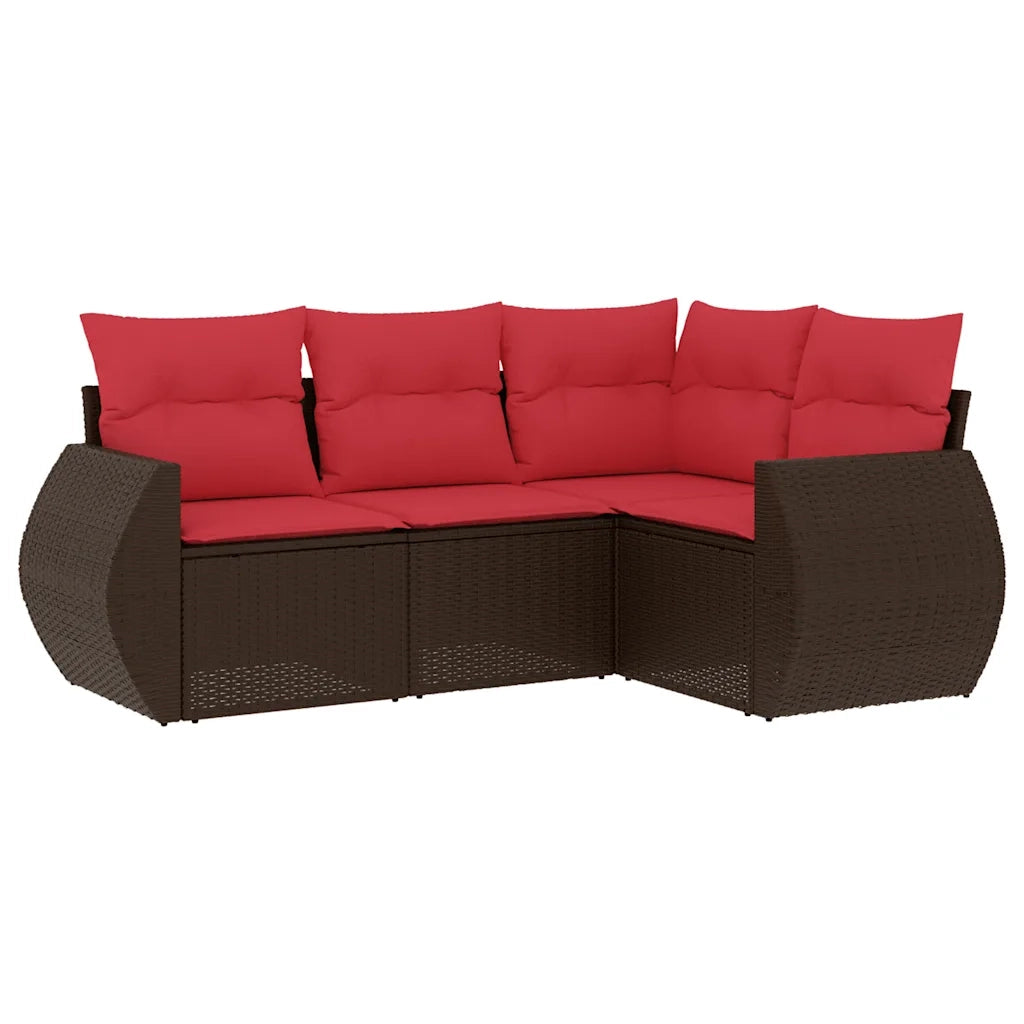 Set Divani da Giardino 4 pz con Cuscini Marrone in Polyrattan 3221313