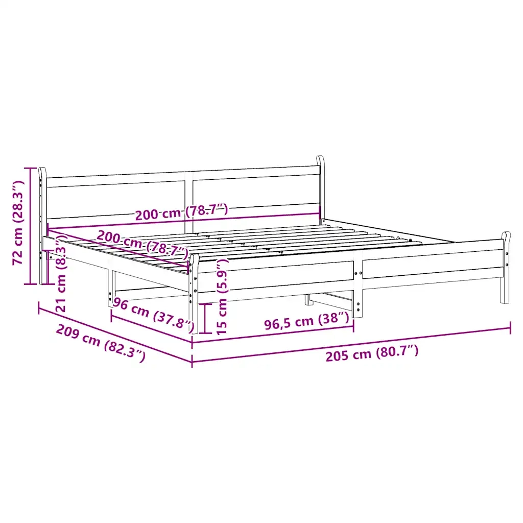 vidaXL Giroletto senza Materasso Bianco 200x200 cm Legno Massello Pino