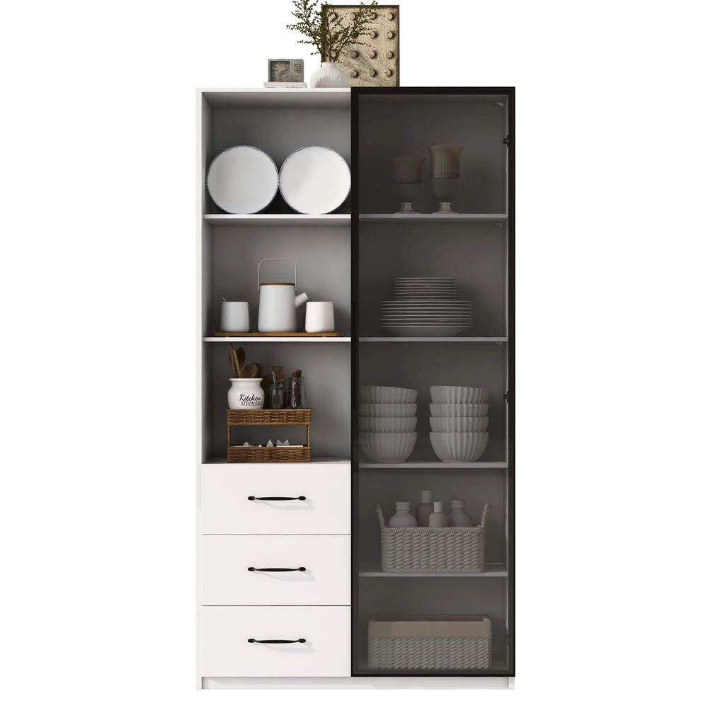 Vetrina LED con Libreria ¨C Xylo ¨C Vetro Temperato, 3 Cassetti, 80x40x160 cm