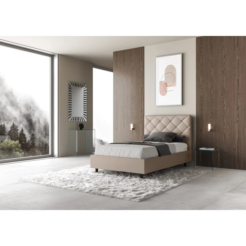 Letto imbottito Piazza e mezzo 110x210 cm Priya - Similpelle,Tortora,Contenitore