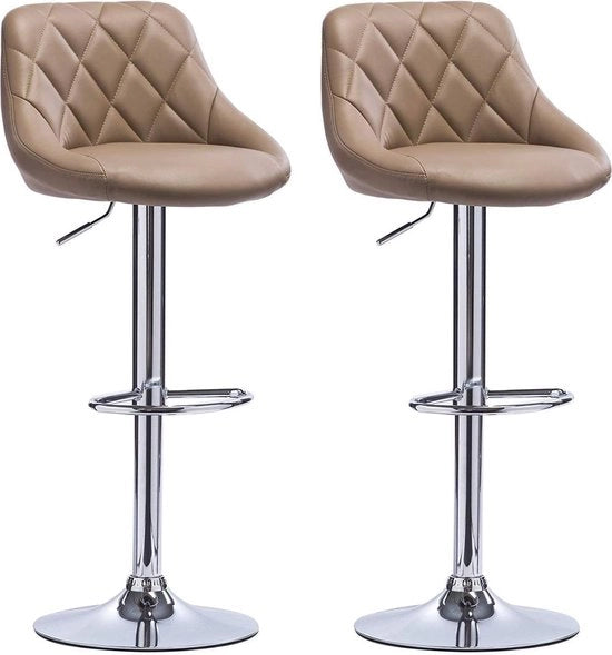 Bar Stool Ergonomico con Schienale - Flessibilità di Altezza - Altezza Sedile 60 - 82cm - Colore Beige - Set da 2 - Cucina e Bar - Regolabile in Altezza