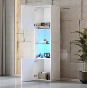 Vetrina 45x35x160 cm con illuminazione LED e 1 ripiano in vetro; truciolato bianco