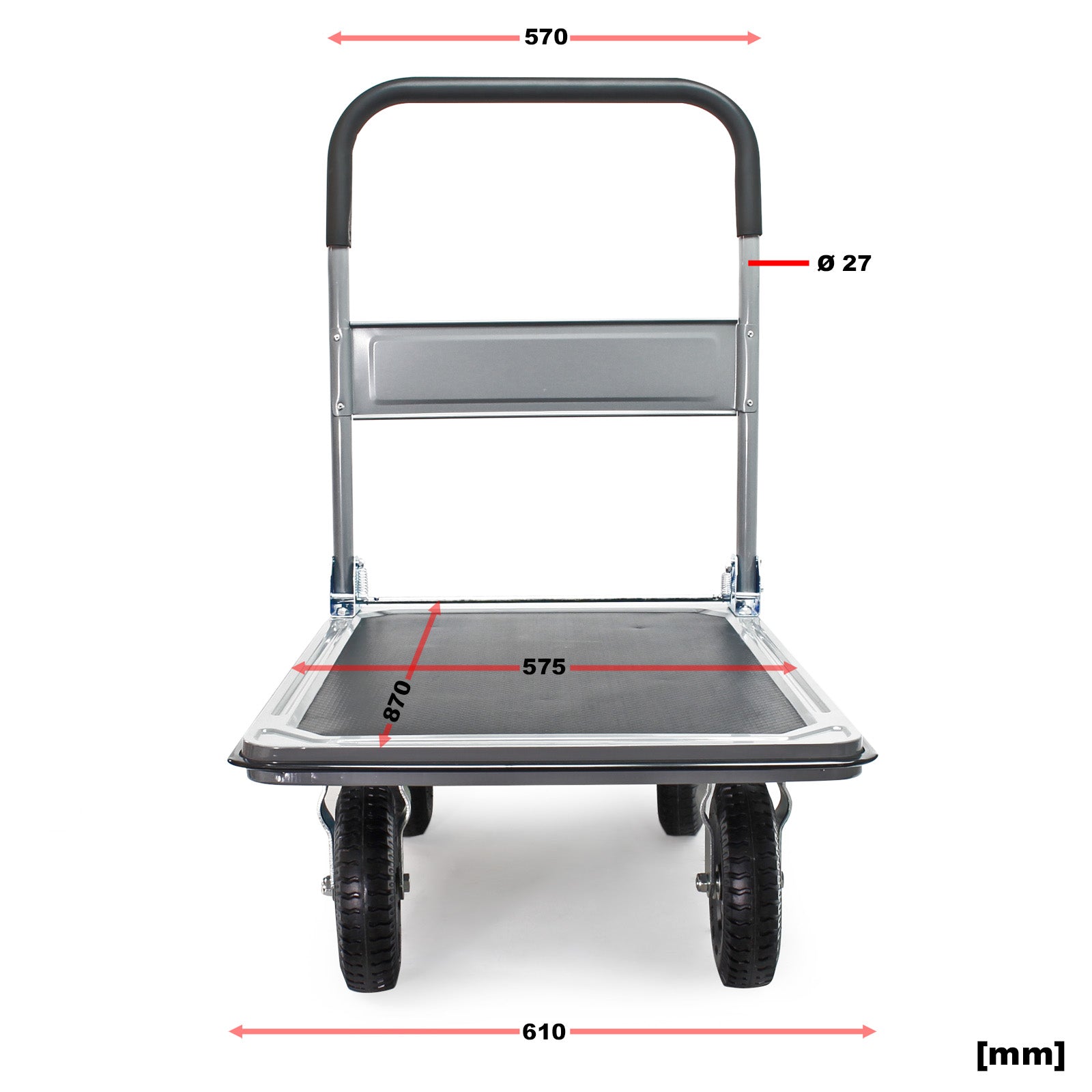 Carrello a pianale fino a 300kg pieghevole con ruote pneumatiche rivestimento antiscivolo