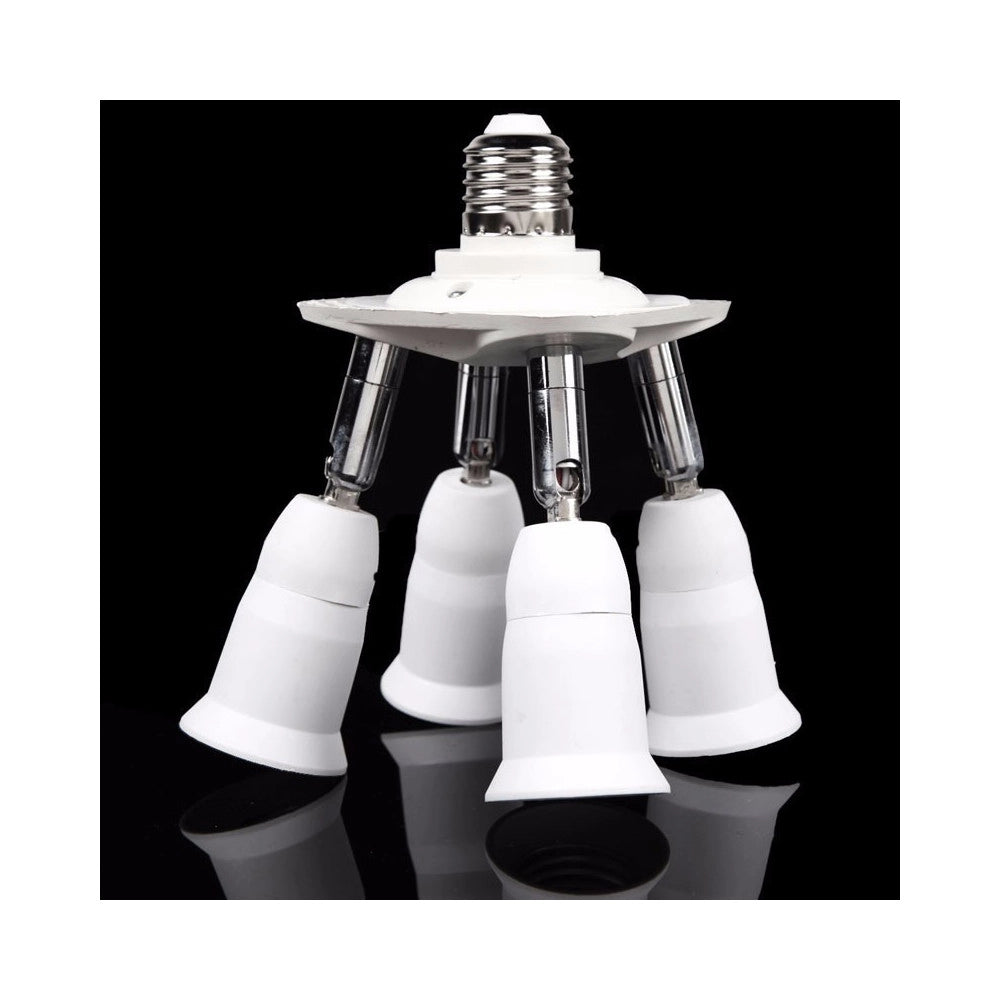 Trade Shop - Portalampada Adattatore E27 4 In 1 Per Lampade Lampadine Attacchi Orientabili -