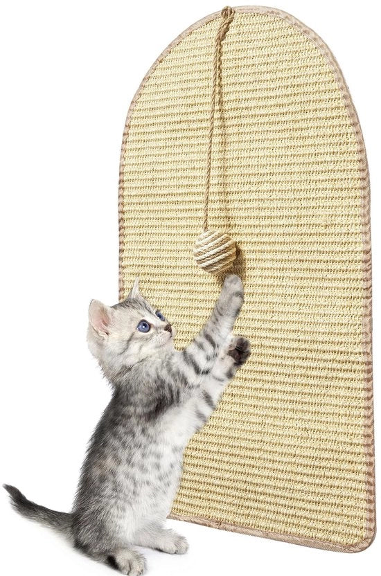 Tappeto di Sisal Naturale per Gatti con Scatole di Legno, 60 x 36 cm, Mobili per Gatti Sostenibili per la Protezione di Divani, Porte, Tappeti e Pareti