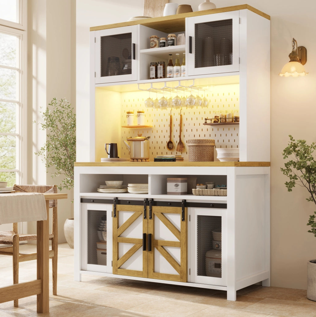 Mobile alto da cucina con LED RGB, presa e USB, bianco