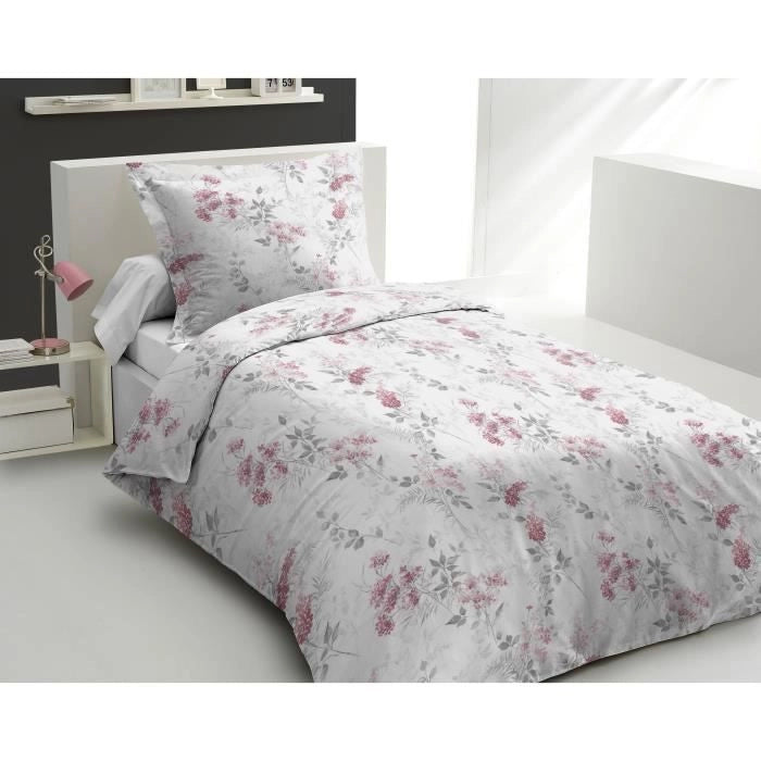 Completo copripiumino 140x200 cm HOME LINGE PASSION POMPADOUR: Copripiumino + 1 federa - 100% Cotone 57 Fili - Bianco/rosa