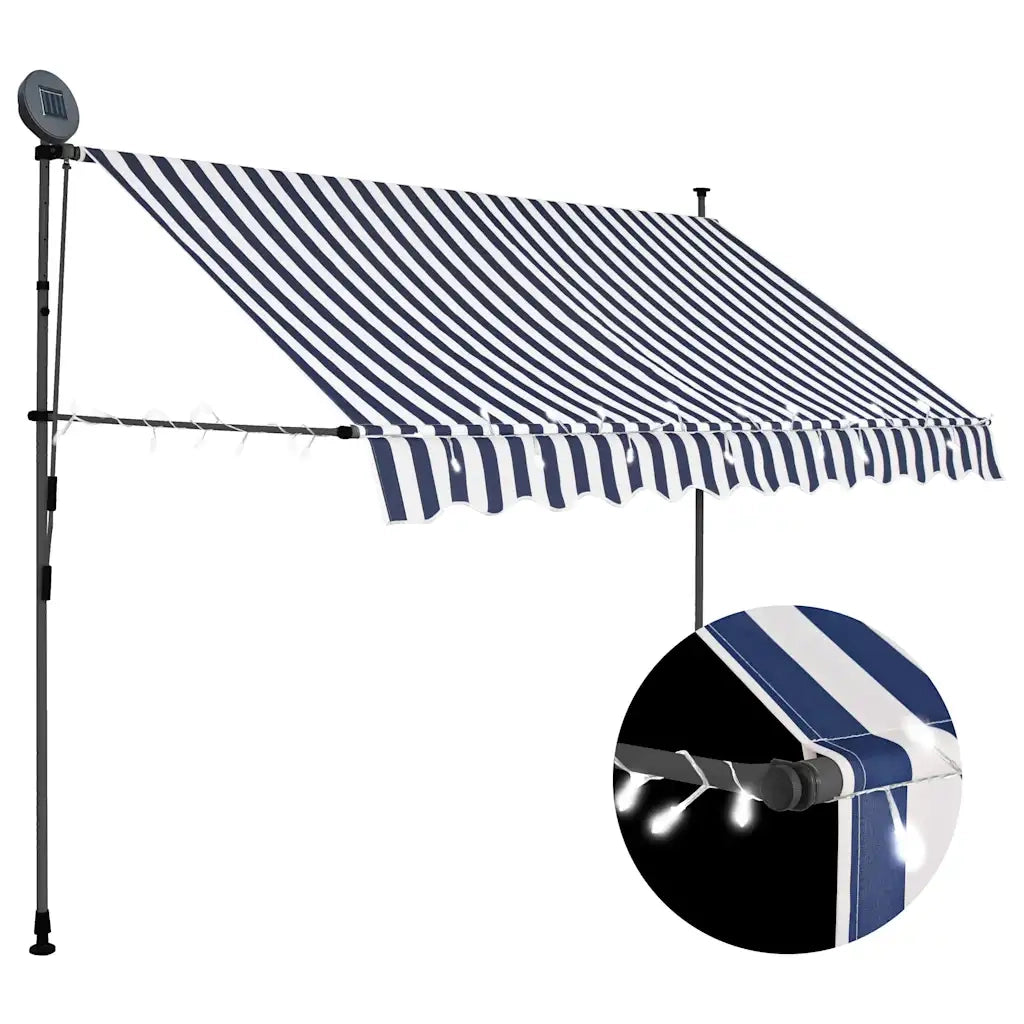Tenda da Sole Retrattile Manuale con LED 250 cm Blu e Bianco cod mxl 24846