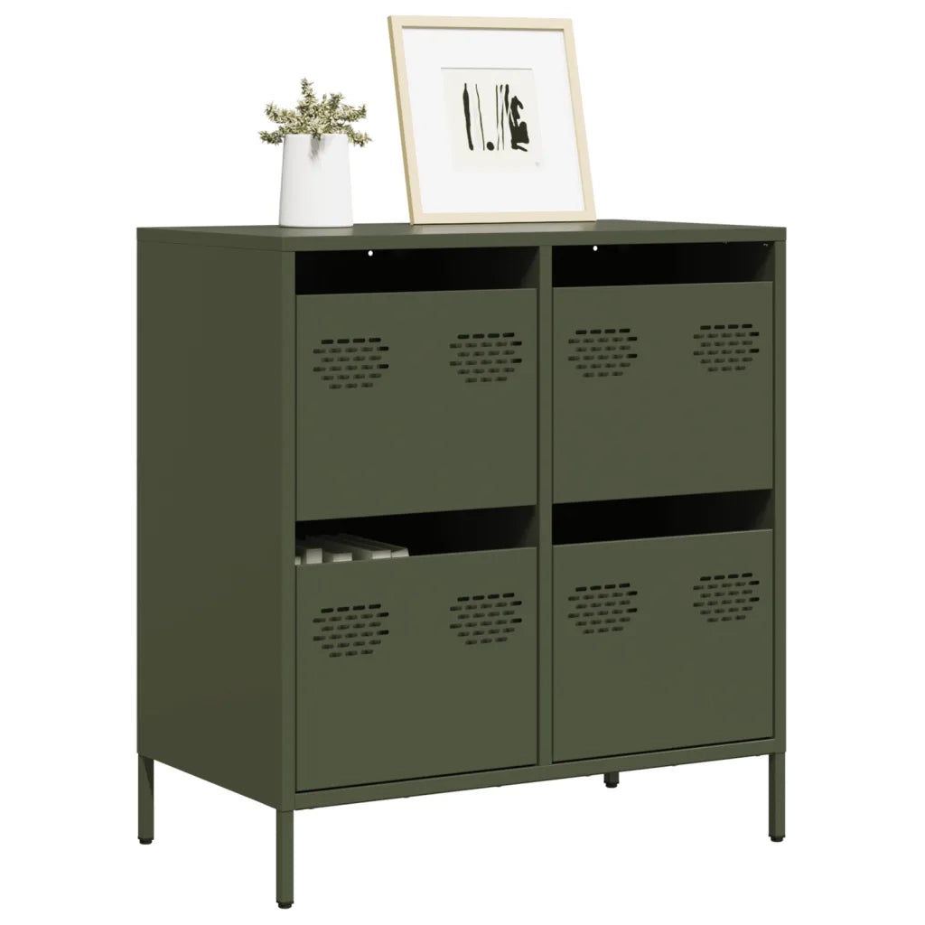 Credenza Verde Oliva 68x39x73,5 cm in Acciaio Laminato a Freddo
