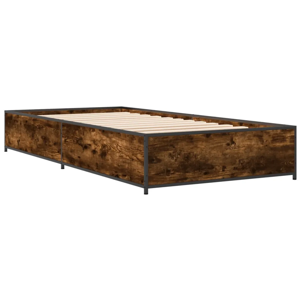 Letto singolo | Letto per adulti | Giroletto Rovere Fumo 100x200 cm in Legno Multistrato e Metallo