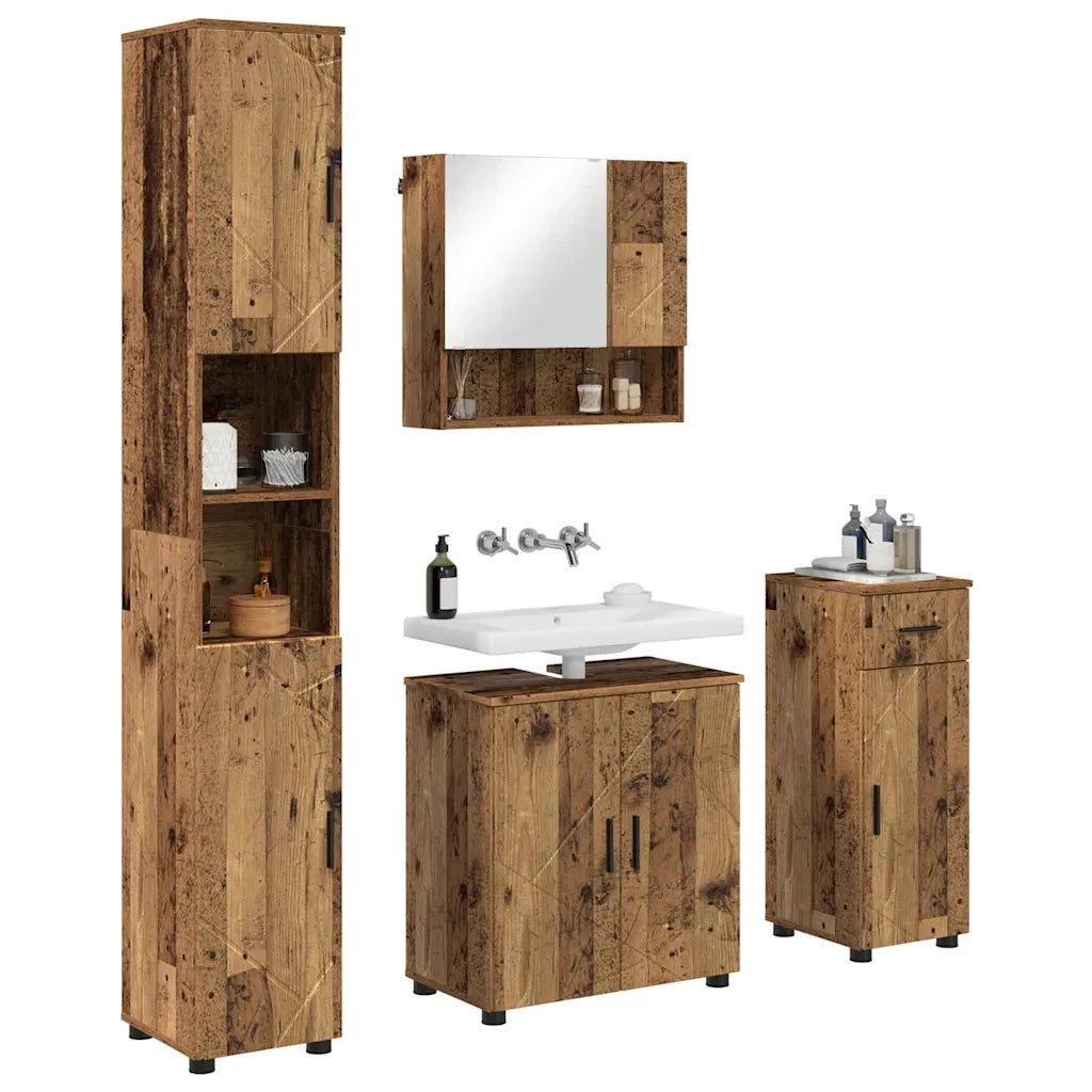 Set di mobili per il bagno con cassetto 4 pcs Legno vecchio 3392981