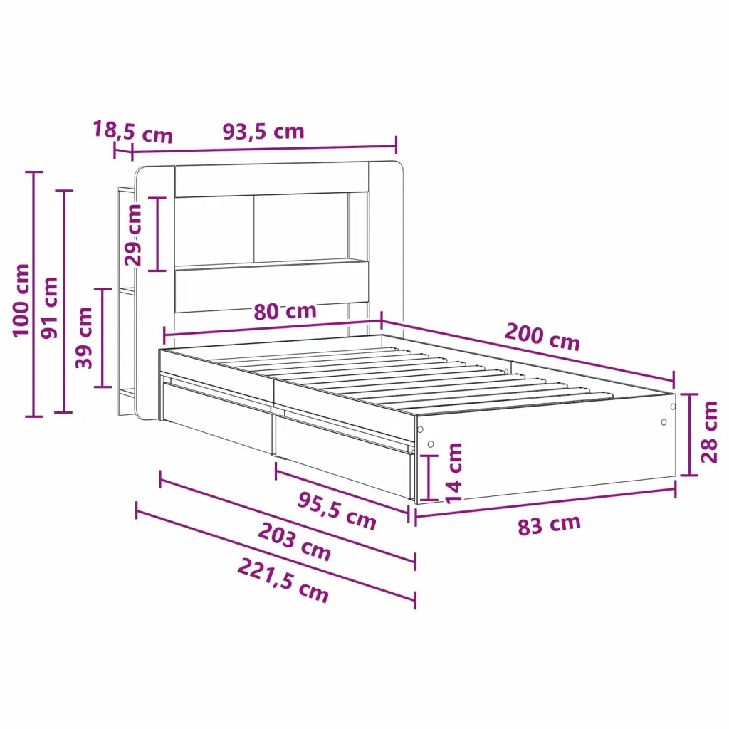 Telaio del letto con storage con cassetto Bianco 80 x 200 cm 3433623